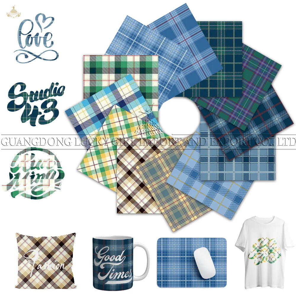 

Lucky Goddness Infusible Transfer Ink Sheets 12 Pcs 12x12" Blue Buffalo Plaid Sublimation Ink Paper for Heat Press T-shirts Mugs