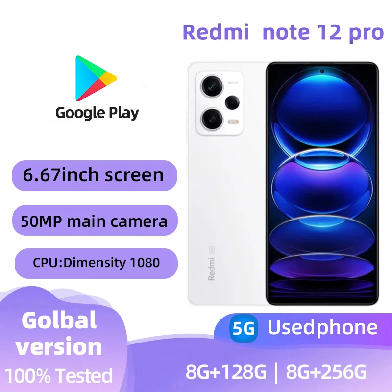 Xiaomi Redmi note 12 pro 5G Android 6,67 дюйма ОЗУ 8 ГБ ПЗУ 256 ГБ Qualcomm Snapdragon 778G используемый телефон