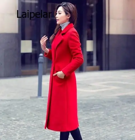 Womens Autumn Spring Long Trenchcoats Ladies Slim Fit Trench Coat Mujer Women BLAZER Collar Double Breasted Coat Black Red Green