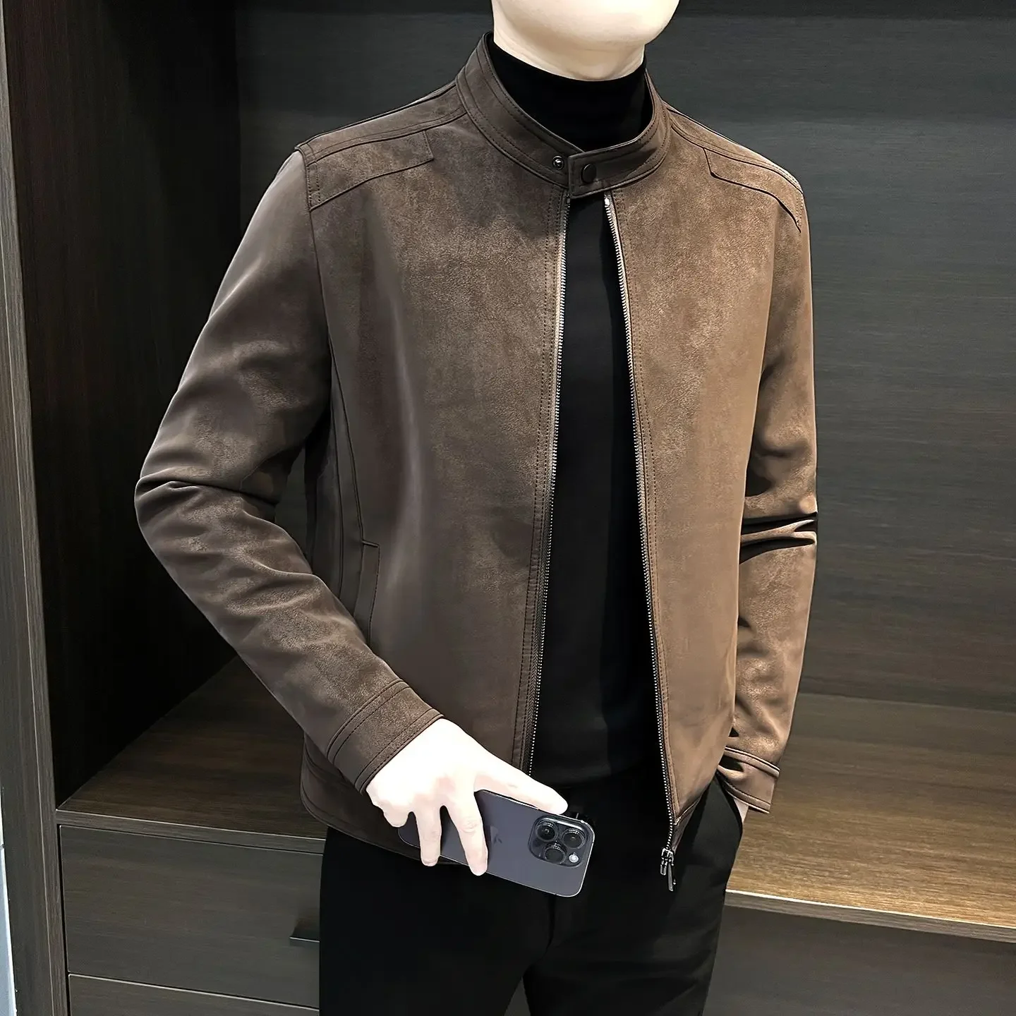 Short Stand Collar Leather Jacket Men's Autumn Winter Style 2026 New Popular Handsome Casual Biker Jacket Male Model