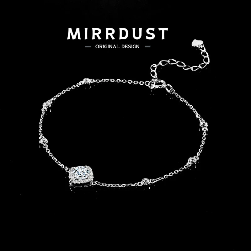 

【Mirrordust】Серебряный браслет S925 с муассанитом 0,5 карата и гигантским блеском, классическая квадратная ювелирная цепочка с бриллиантами