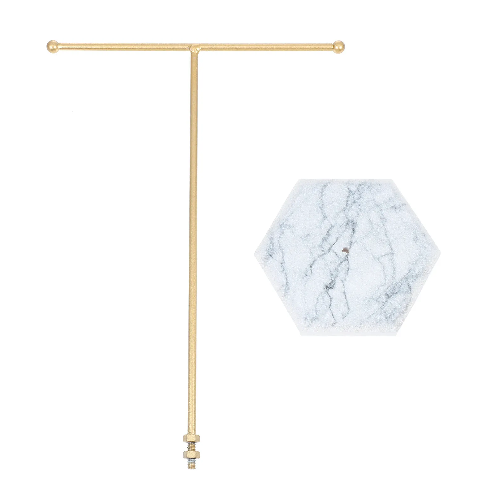 

Iron Craft Jewelry Display Stand T Bar Earring Holder with Marble Base Wear Resistant Jewelry Storage Rack for Bathroom Bedroom