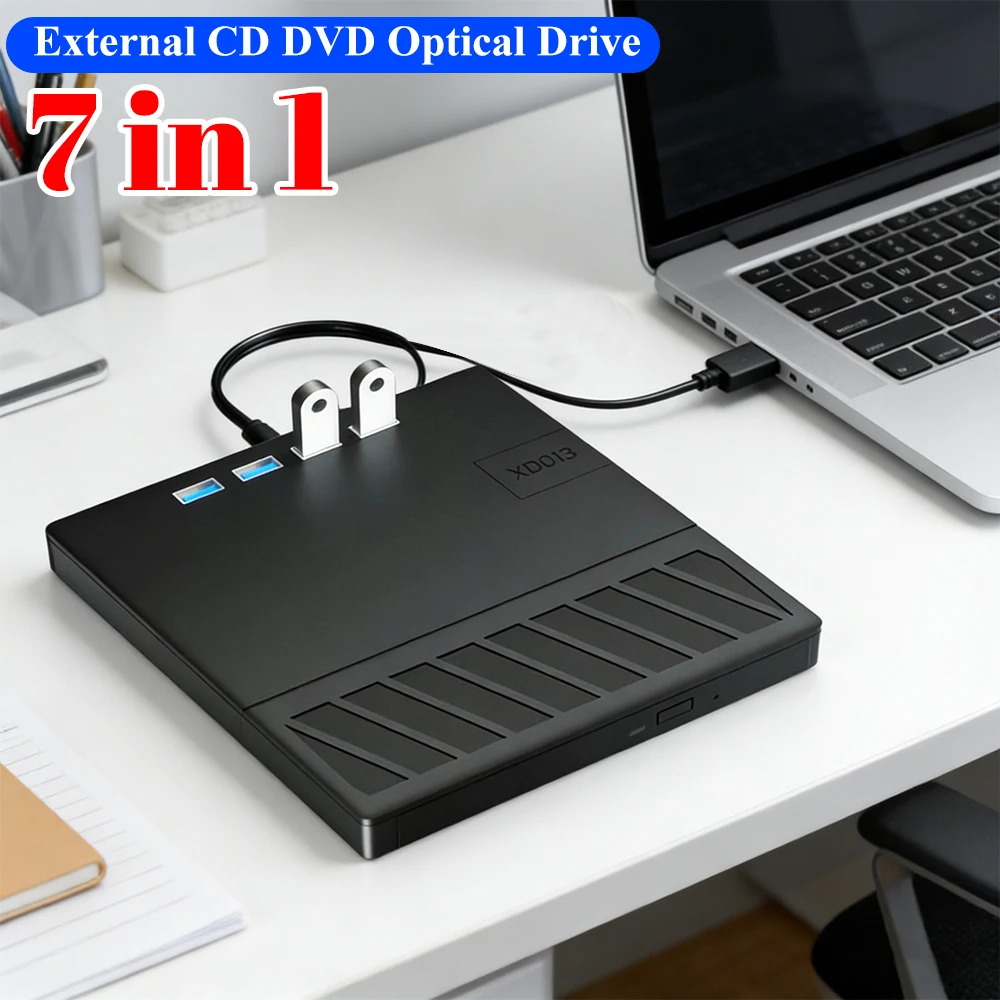 

7-в-1 USB 3.0 Type-C DVD-плеер/привод/ридер с портом SD/TF, внешний CD/DVD-дисковод для ноутбуков и настольных ПК с Windows XP/7/8/10/11