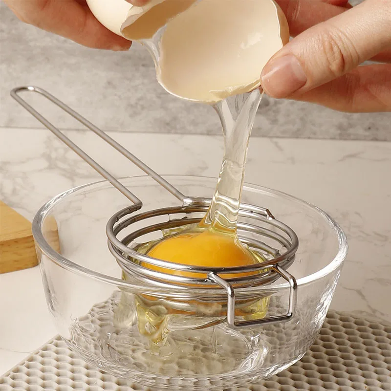 2PC Egg Yolk and Egg White Separator Stainless Steel Long Handle Household Kitchen Egg Separator Filter Screen Egg Separator