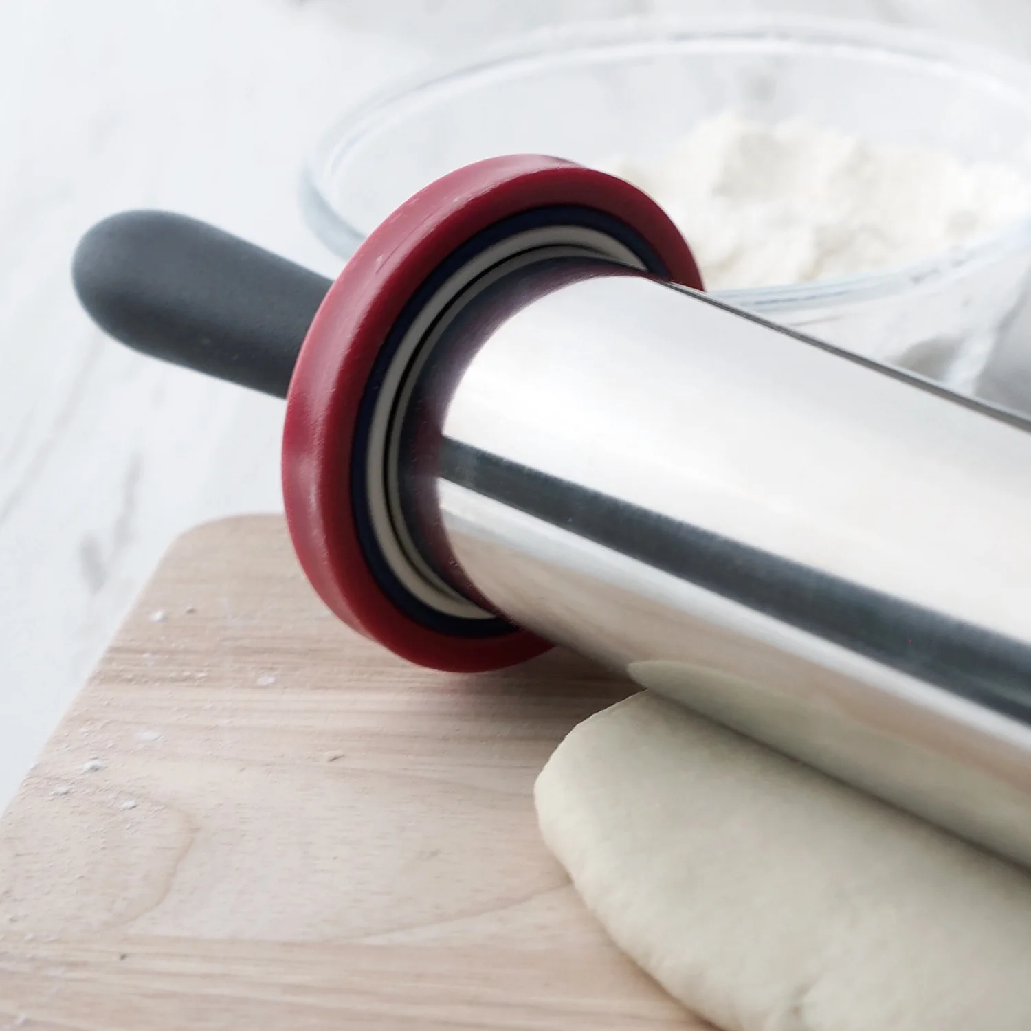 11 Inch ABS PP Plastic Handle Stainless Steel Adjustable Rolling Pin with Thickness Rings