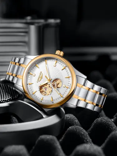 Reloj mecánico automático LONGLUX para hombre, relojes elegantes de lujo, esqueleto resistente al agua, reloj de regalo de acero inoxidable al por mayor para negocios