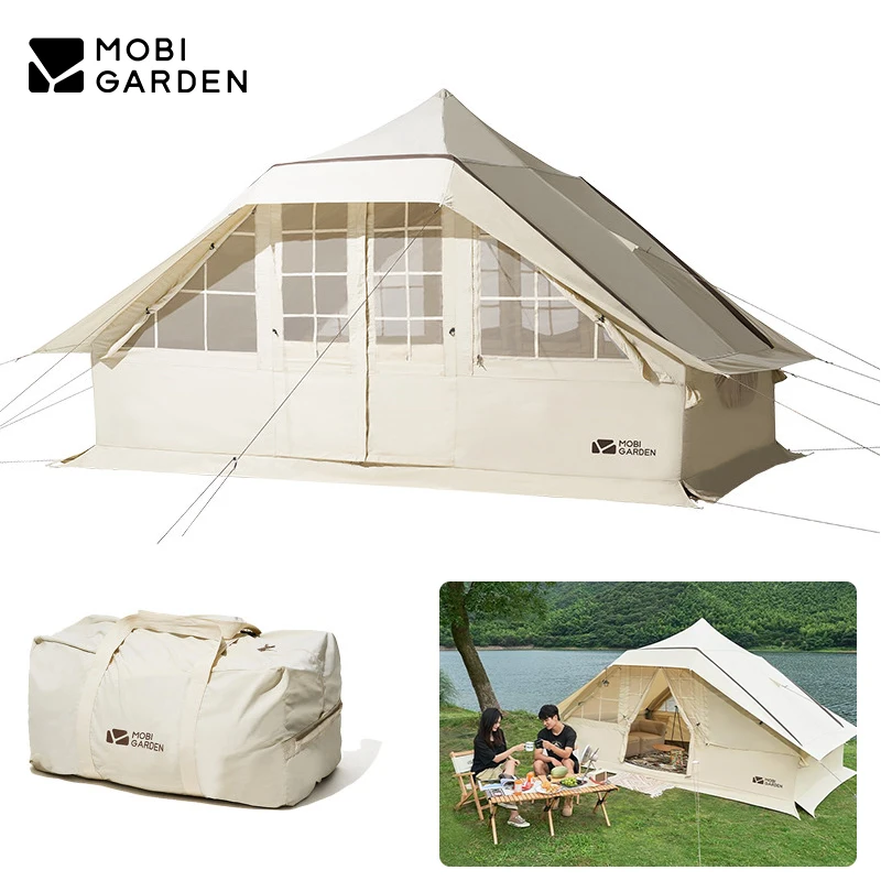 MOBI GARDEN Camping Inflatable Tent Outdoor Portable Cotton Cloth Hut Large Space 5-8 Persons Picnic Hiking Waterproof Tent