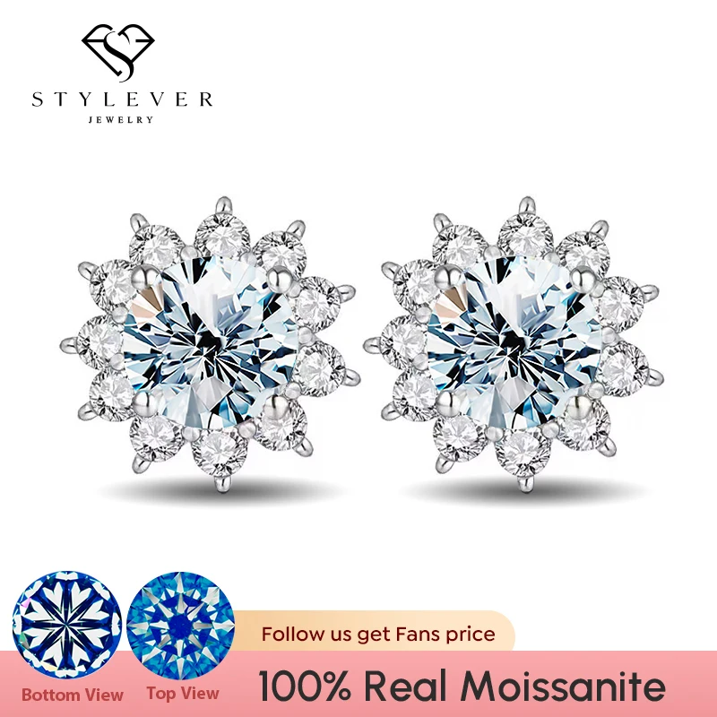 

Stylever Moissanite Diamond Unusual Halo Sun Flower Stud Earrings for Women 925 Sterling Silver Solitaire Wedding Party Jewelry