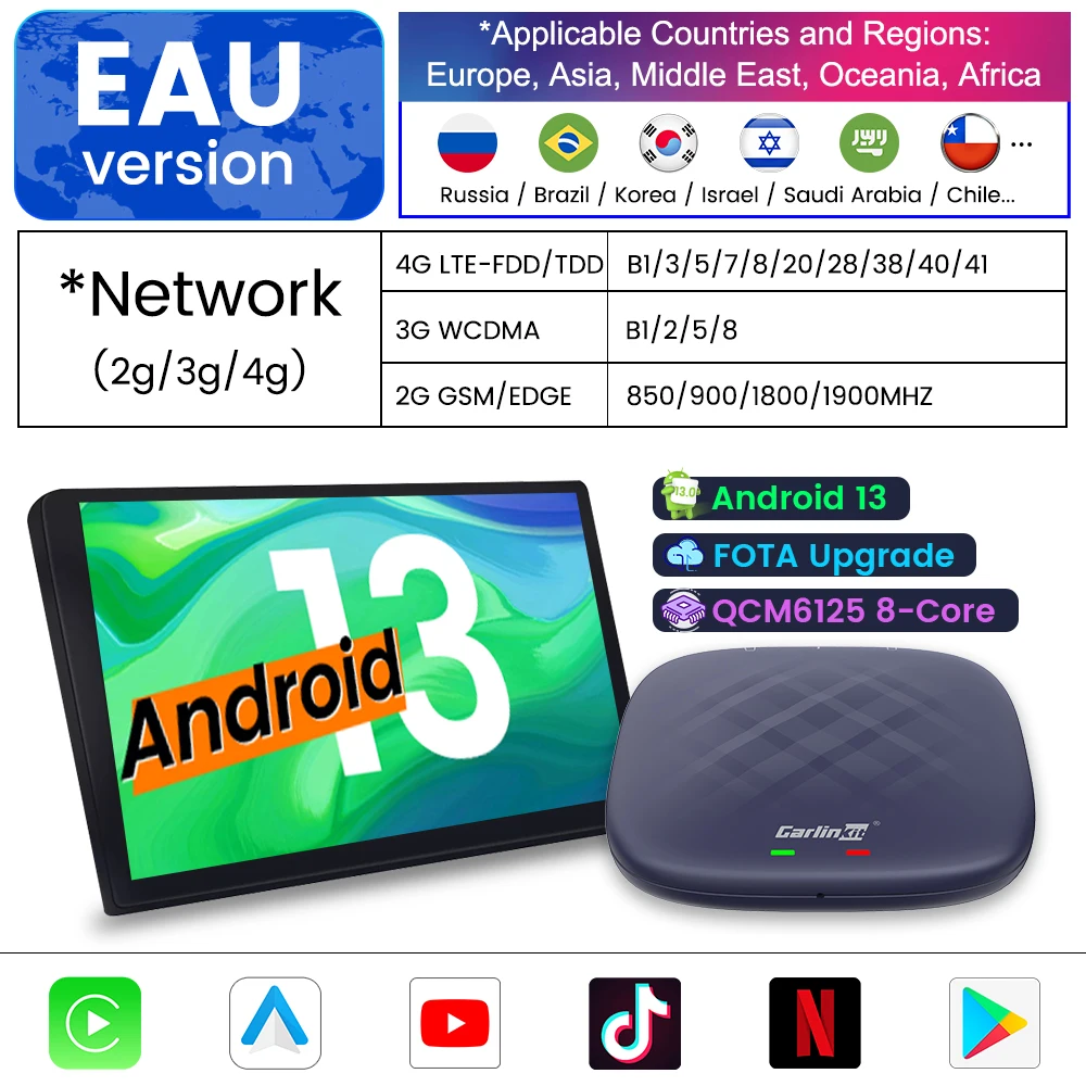 CarlinKit CarPlay Ai TV Box Android 13 Plus QCM6125 Drahtlose CarPlay Android Auto Car Play Streaming Box für Online Video 4GLTE