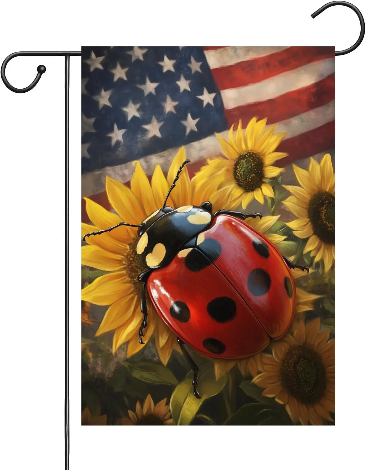 Sunflower Ladybug Garden Flag 12x18 Inch Double Sided Outside, USA 4th of July Memorial Day Independence Day Animal Yard Out MMZ