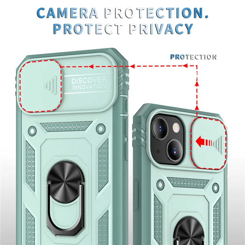 Slide Camera Lens Protection Magnetic Ring Holder Case For iPhone 17 16 15 14 13 12 11 Pro Max Plus Mini XR XS Shockproof Cover