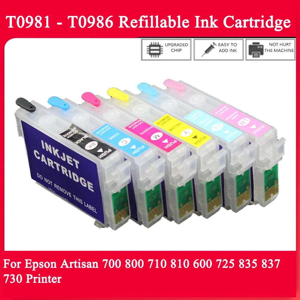 

Пустой многоразовый картридж, совместимый с Epson T0981 Artisan Series 700 800 710 810 600 725 835 837 с чипами ARC