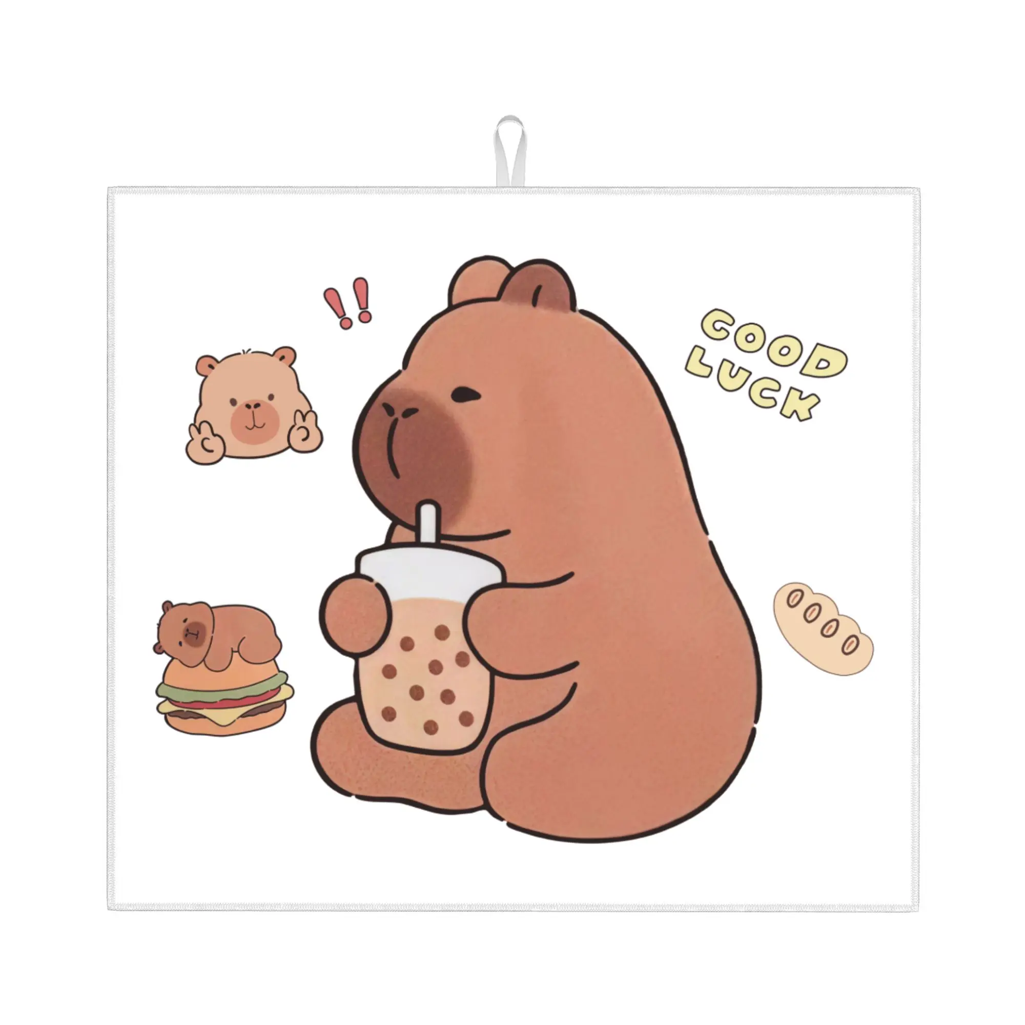 Drying Mat For Kitchen Cartoon Animal Pets Capybara Barware Tableware Oil Proof Reusable  Washable Kitchen Sink Drying Pad