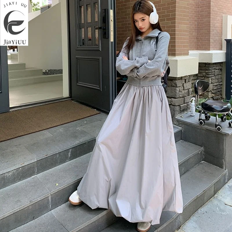 

2024 American Sports Style Flower Blossom Skirt High Waist Lazy Street Pure Desire to Mop the Floor A-line Elastic Fluffy Long S