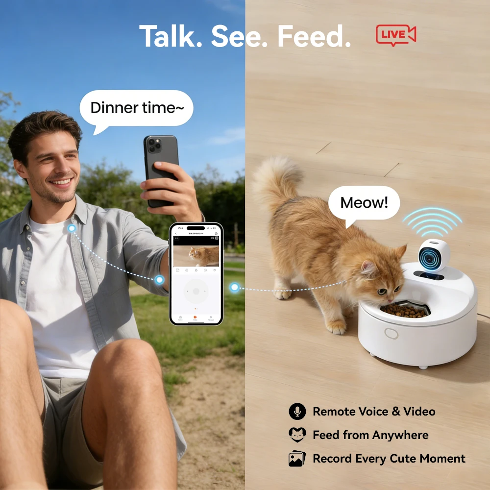 وعاء تغذية الطعام الرطب للقطط الذكية للتبريد والتحتر النشط مع كاميرا مراقبة التفاعل الصوتي للتحكم عن بعد في التطبيقات