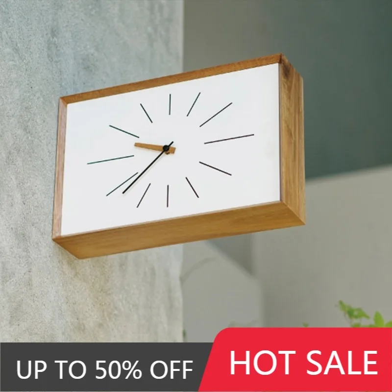 Solid Wood Double-sided Wall Clock Interior Creative Rectangle Corner Wall Clock Living Room Silent Art Clocks Home Decoration