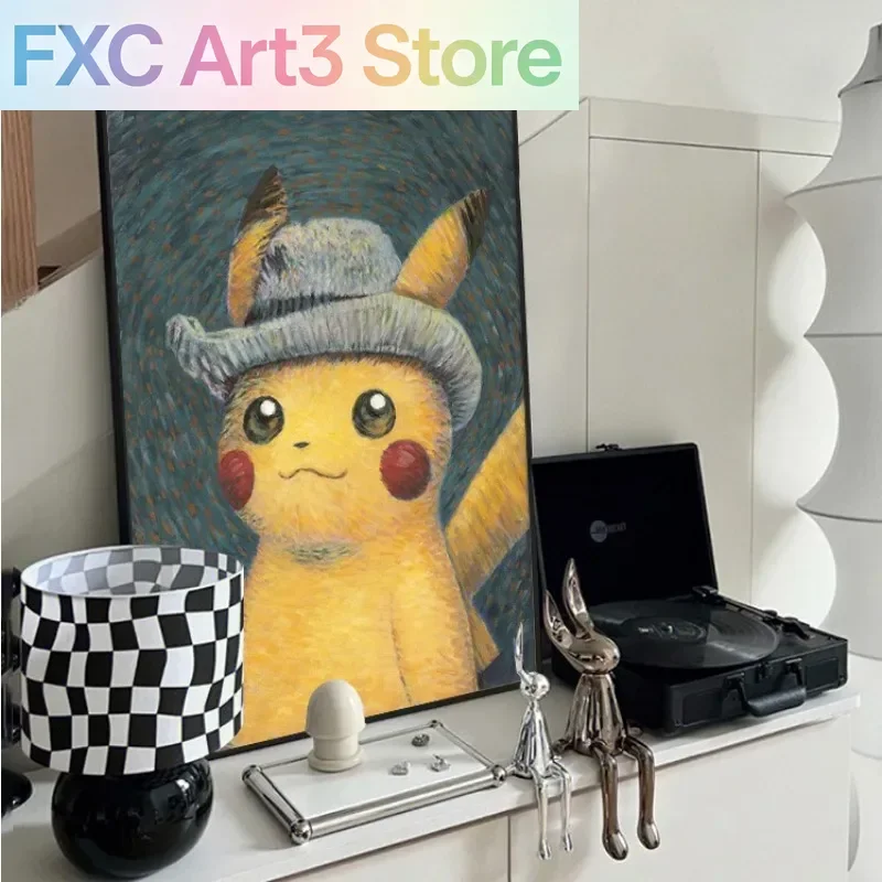 Frameless Pokémon Van Gogh Pikachu and Scream Series  Canvas Core Art Canvas Poster Peripheral Home Decor