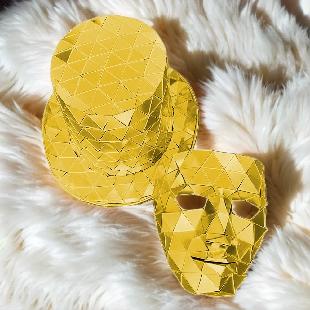 Mirror Glossy Geometric Top Hat and Mask Set Shiny Party Costume Accessories Stylish Eye Catching Festival Club Outfit Decor