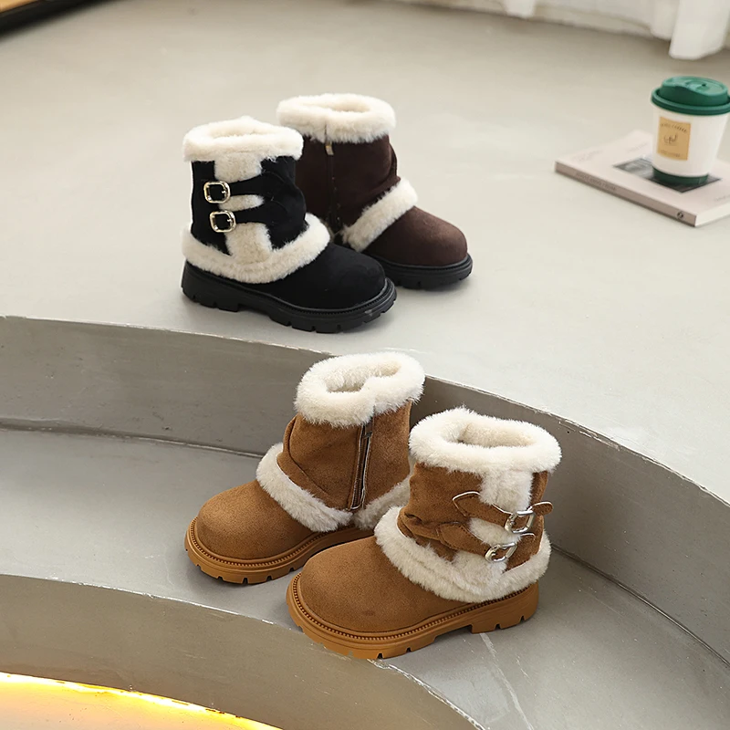 

Детские зимние ботинки для девочек, теплые пушистые модные ботильоны принцессы на платформе, мягкие пушистые нескользящие детские повседневные хлопковые сапоги