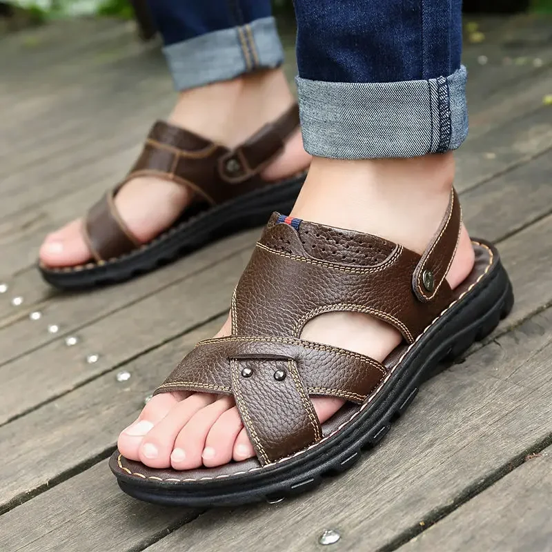 

Summer Men Leather Sandals Genuine Leather Non-slip Men Shoes Slippers Outdoor Thick-soled Beach Shoes Comfor Soft Men sandalias