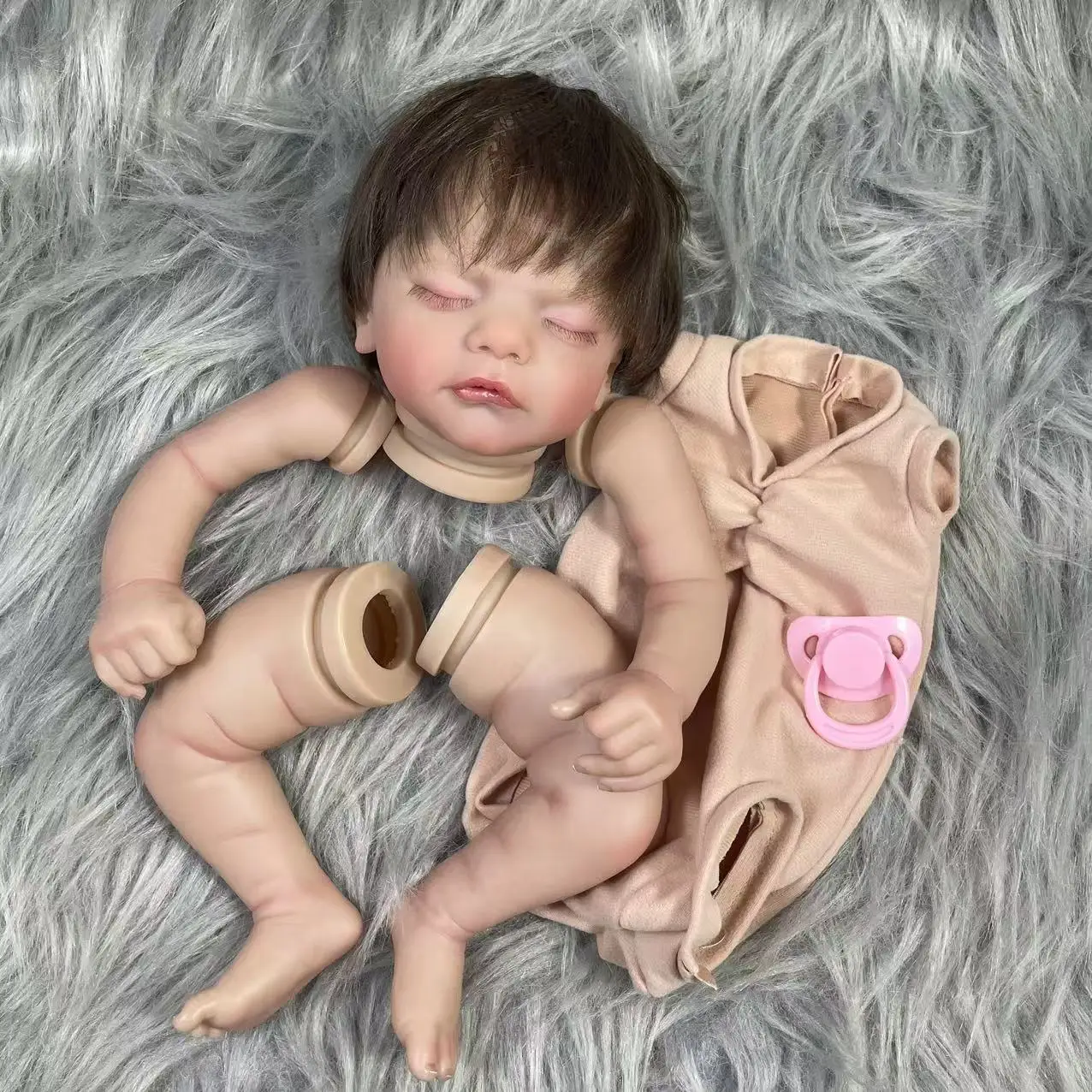 19 Inch Already Painted Reborn Doll Kits Sam With Hair Transplant Lifelike 3D Painted Skin Visible Veins Handmade Mold