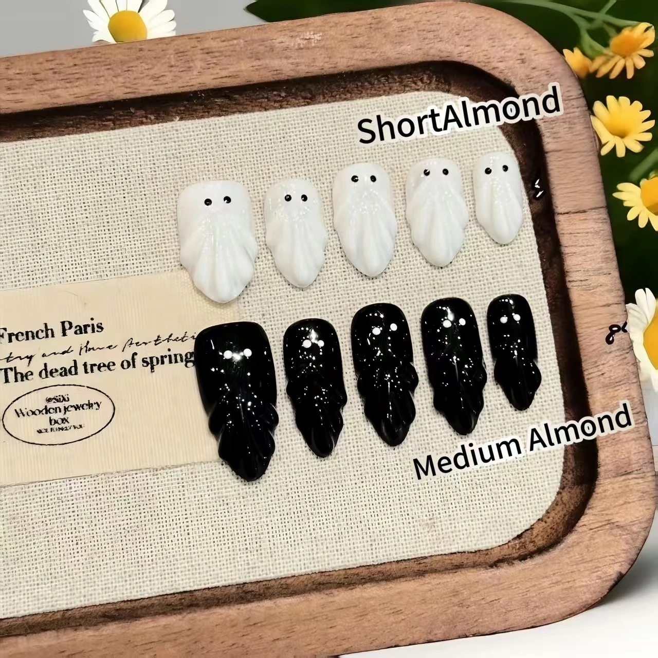 

10PCS [Halloween Ghost] Black & White Cartoon Spooky Press-On Nails With 4-PIECE Tools Super-Strong Nail Adhesive Tabs
