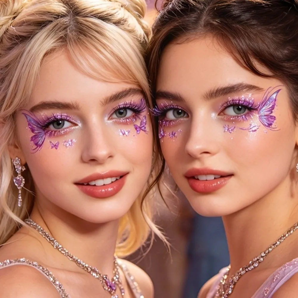 Waterproof Glitter Butterfly Face Tattoo Star Heart Long Lasting Face Tattoo Sticker Realistic Convenient Face Temporary Tattoo