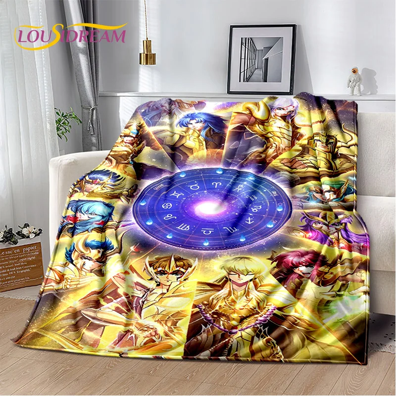 Cartoon Saint Seiya 3D Retro Anime HD Soft Blankets,Keep Warm Flannel Throw Blanket for Picnic Beds Sofa Home Bedroom Gifts Kids