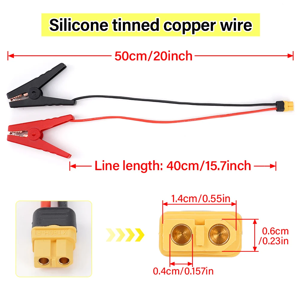 14AWG 50cm Alligator Clip to T Plug/XT60 Female Plug Cable Wire For ISDT Q6 Charger Spare Part DIY Accessories For Car Trucks