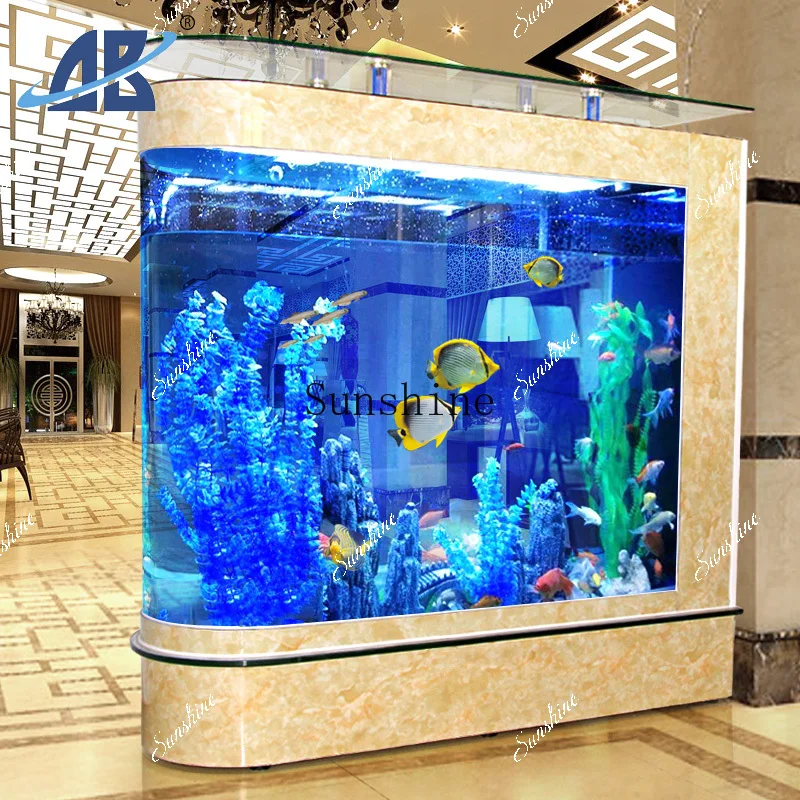 European-style bullet aquarium, medium-sized glass ecological living room, large floor-to-ceiling household U-shaped tank  FT
