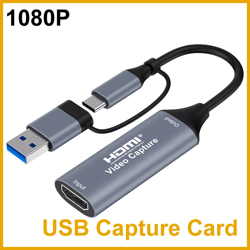 USB-A/USB-C USB2.0 1080P Capture Card 4K HDMI-compatible HDTV Video Audio Grabber Recording Live for PS4 Xbox OBS Studio Pot Pla