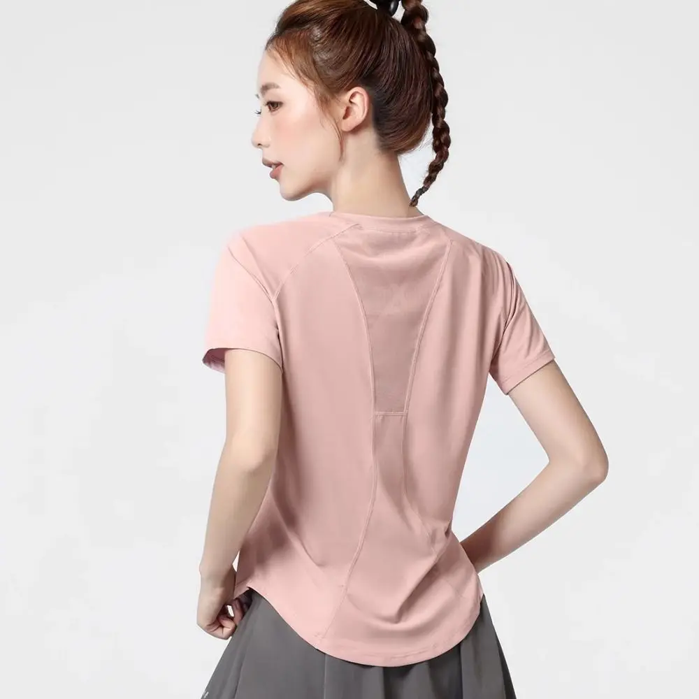 Ropa de correr profesional de manga corta, material de secado rápido, ropa de fitness ligera, tejido transpirable, ajuste cómodo