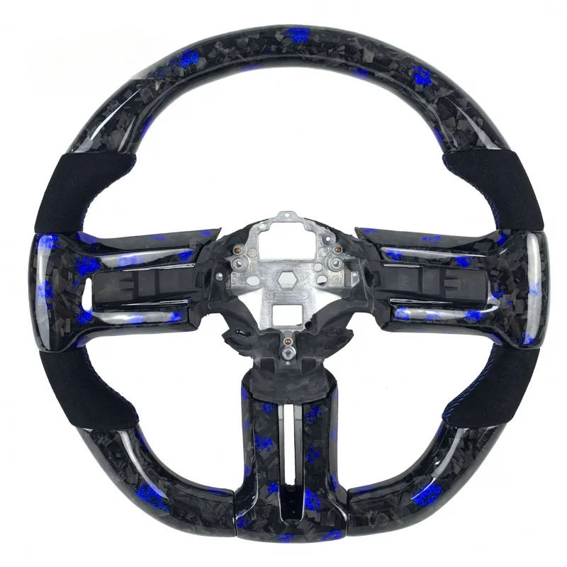 

Blue Forged Carbon Fiber Sport Design Steering Wheel Customization Mustang 2010-2014, Leather Upgrade Version