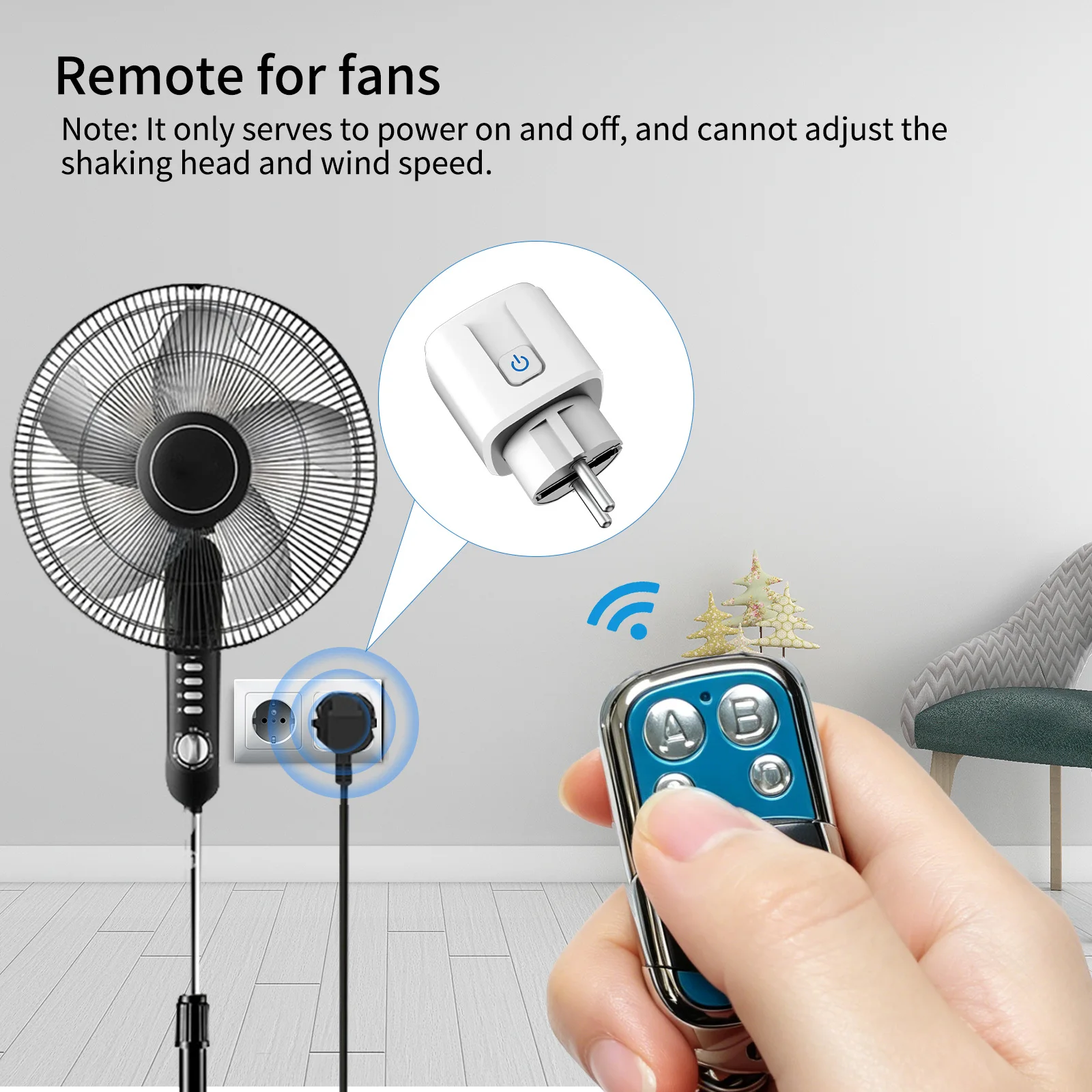 RF433 Smart Plug EU FR Wireless Socket Remote for Lamp Fan TV, Universal 4 Buttons Clone Duplicator Garage Door Opener Remote view 5
