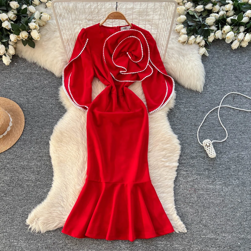 Schickes Vintage dreidimensionales O-Ausschnitt schlankes elegantes Feen-Frühlings-Damen-Sommerkleid Damenbekleidungskleid