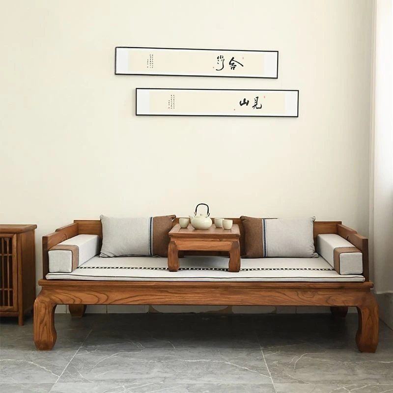 

Elm Arhat bed new Chinese living room sofa solid wood couch carved antique concubine couch Zen dual-purpose small apartment