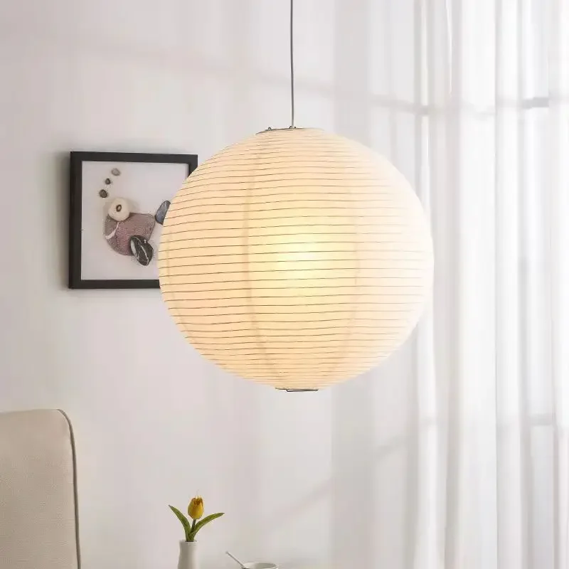 Lsamu japonés, linterna de Arte de papel, bola, luz colgante Circular blanca, arte de papel de arroz, sala de té, sala de estar, dormitorio, lámpara Zen, iluminación