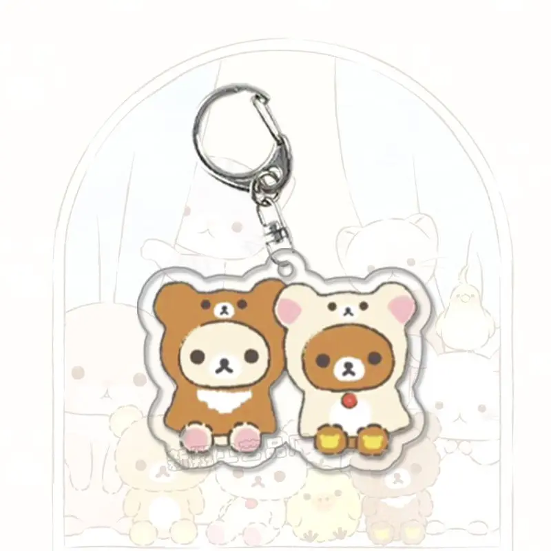 Rilakkuma dos desenhos animados bonito urso acrílico chaveiro estudante mochila pingente decoração acessórios chave meninas presente de aniversário