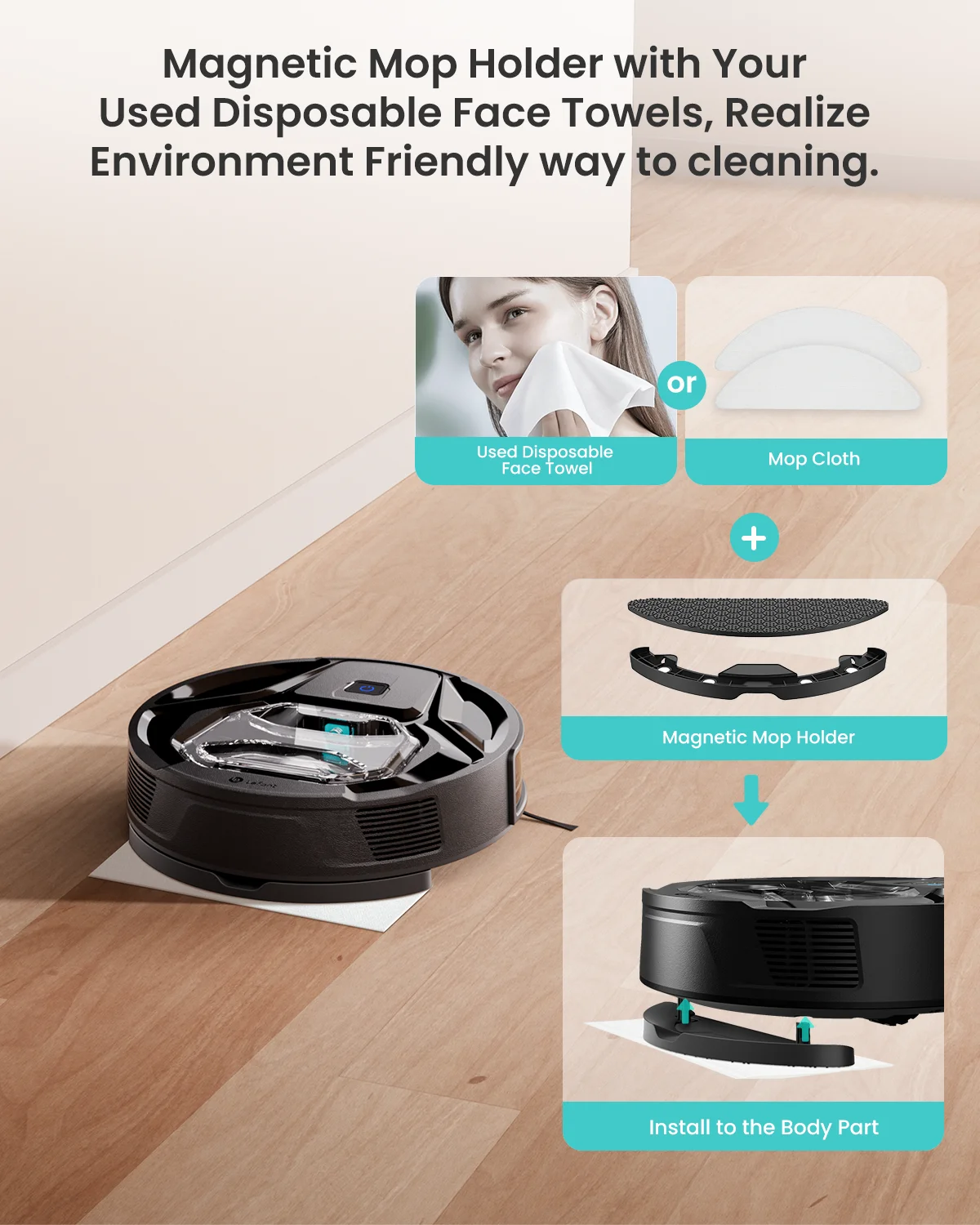 Lefant M320 Robot Vacuum Cleaner, Strong Suction 6000Pa,Autonomy 210 Minutes, 800ML Visible Dustbin, Ideal for Pet Hair