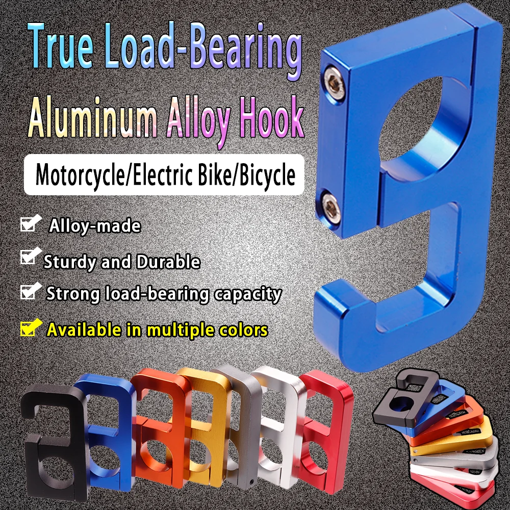 CNC Aluminum Alloy Handlebar Hook for Motorcycle/Electric Bike/Bicycle - J-Shape Non-Destructive Installation, Multi-Color Avail