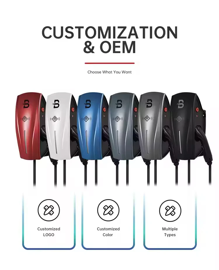 1.6J Commercial Level 2 AC EV Charger 7KW 11KW 22KW 32A Fast Charging Station Wallbox IP65 with DLB Optional for Electric Vehicl