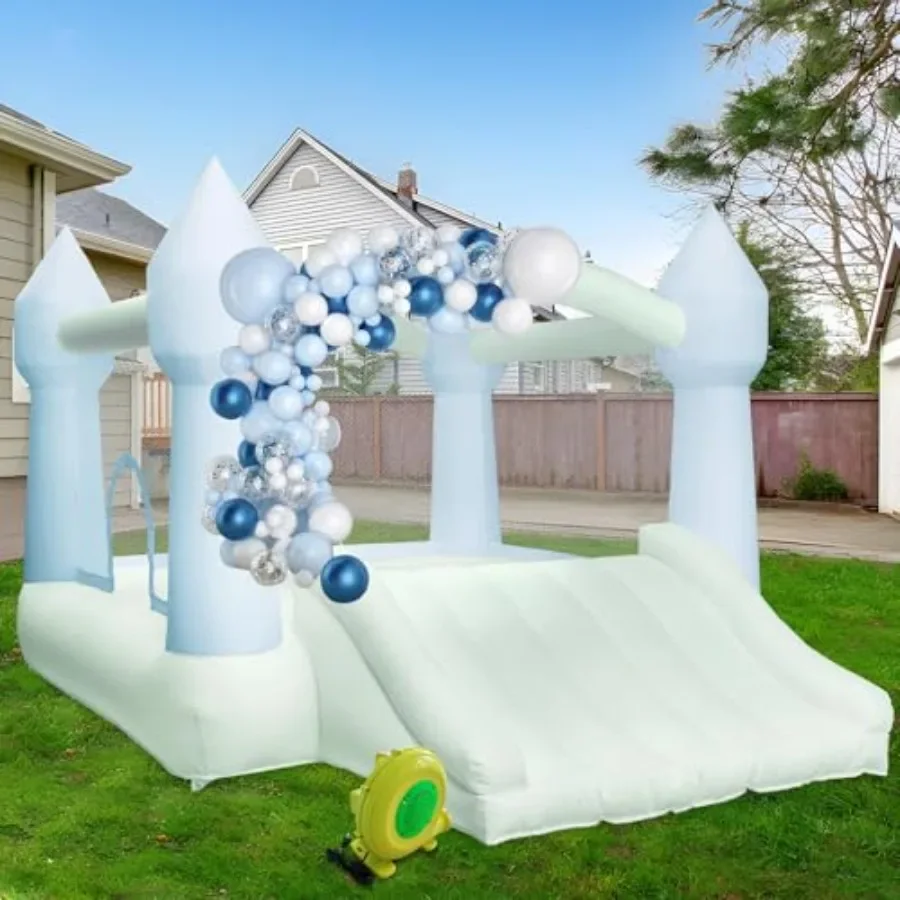 

Inflatable Bounce House, White Castle Bounce House for 3-6 Indoor and Outdoor Inflatable Bouncer House with Slide and Air Blowe