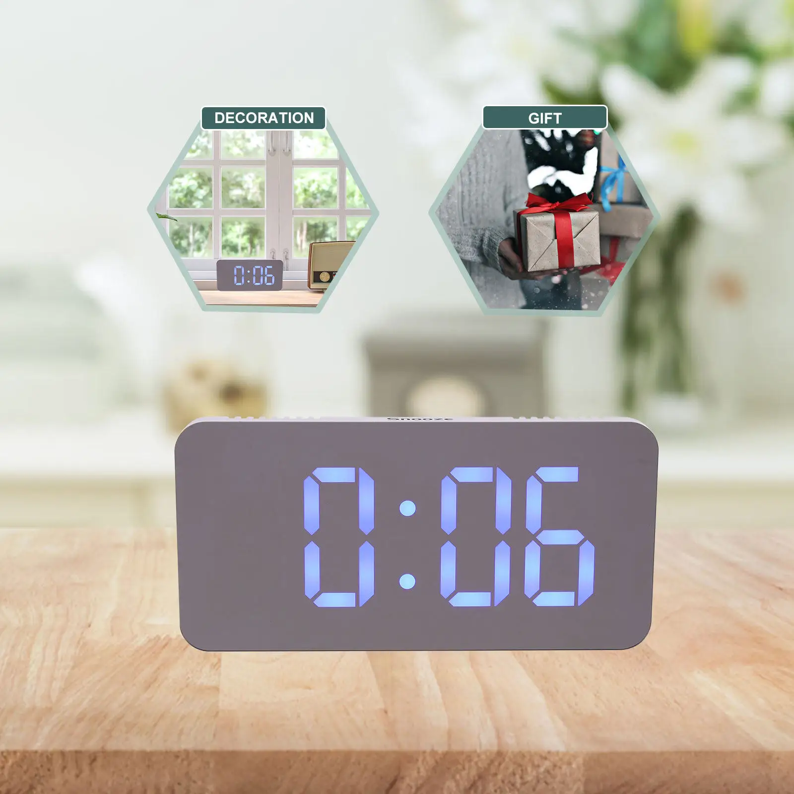 1Set LED Mirror Digital Alarm Clock Desktop Electronic Clock Multifunctional Home Bedroom Office Decoration Nightstand Display