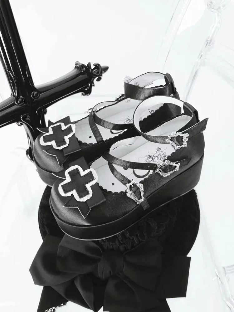 Holy Night's Poem Night Rose Thick Bottom Satin Cross Elegant Lolita Girls' Single Shoes Japanese Girls' Tea Party Shoes