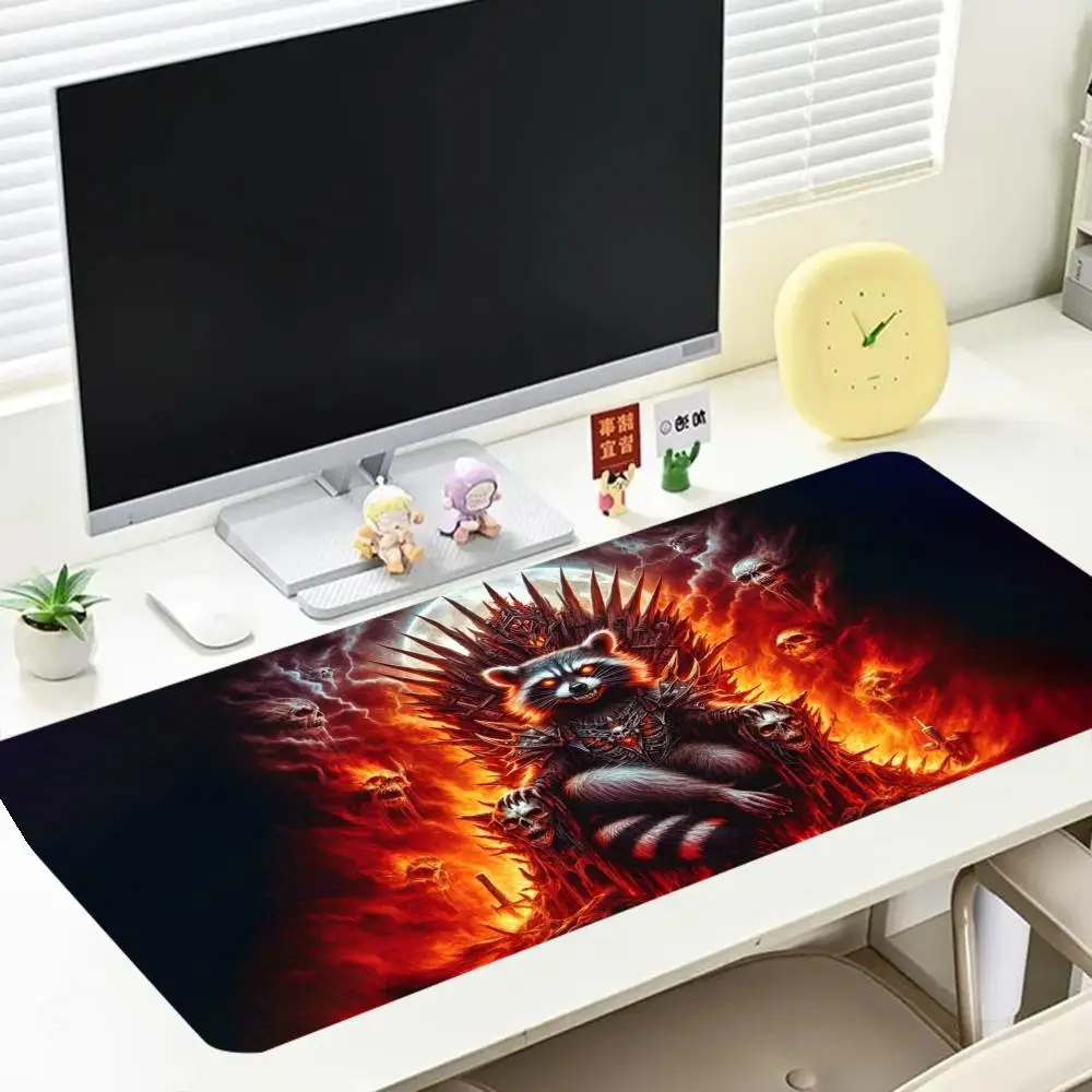 Blazing fierce red eye raccoon keyboard mat tough trendy bound edge natural rubber large size mouse padfor game work study