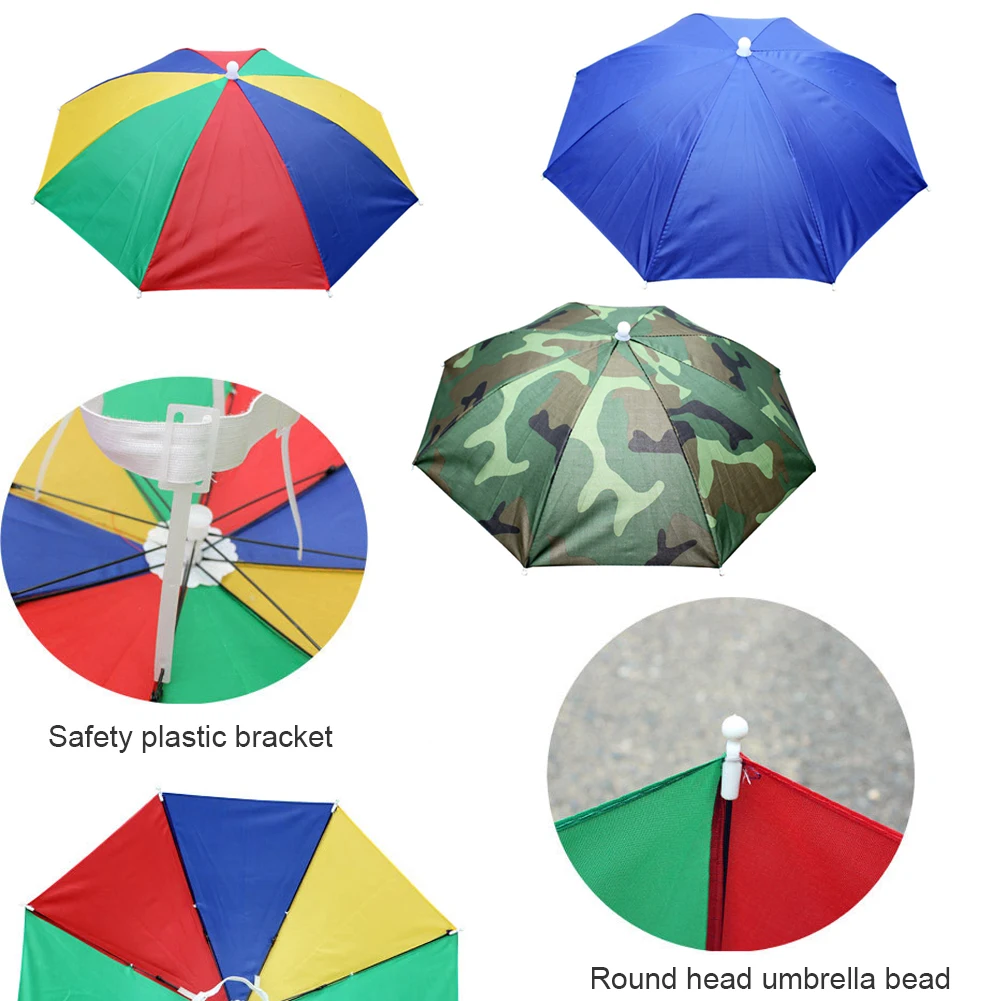 Foldable Headwear Umbrella Portable Waterproof Fishing Hat 55CM Hands-Free Rain Hat For Hiking Camping Camouflage Umbrella Adult