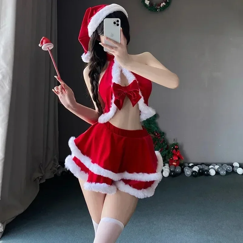 

Women's Sexy Plush Christmas Dress Pajamas Lingerie Set Erotic Underwear Babydoll Porn Cosplay Christmas Performance Costume