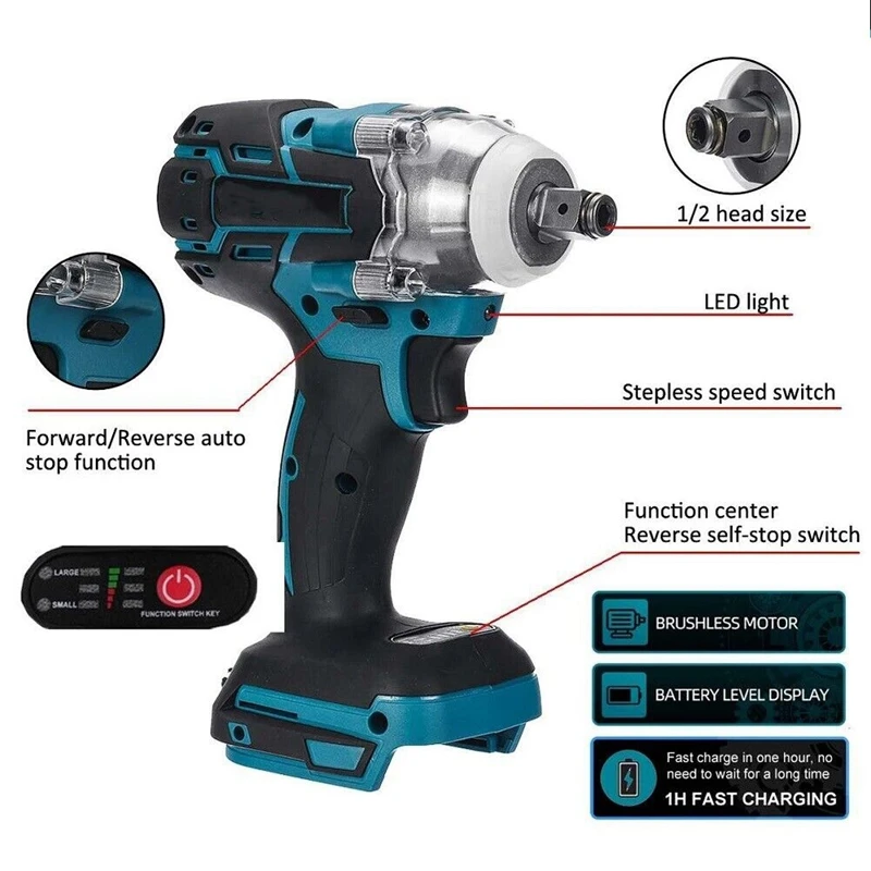 Imagem -04 - Chave de Fenda Elétrica sem Fio com Luz Led Brushless Impact Wrench Drill Driver Recarregável 18v Makita Bateria Velocidade Grande Deal