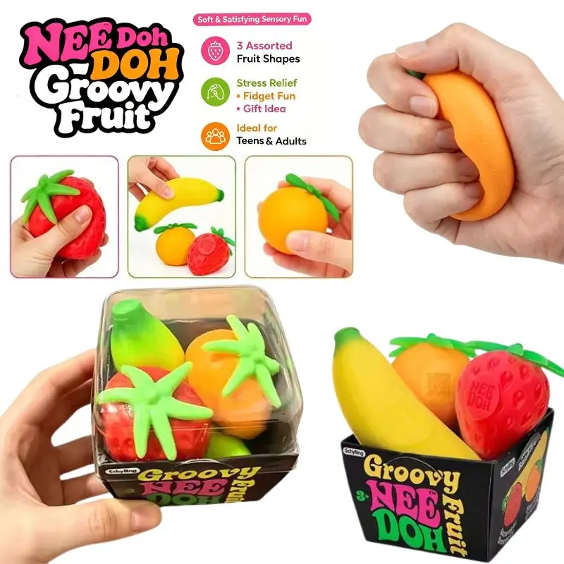 Neues Trendiges Obst-NEEDOH Squishy Spielzeug Simulierte Erdbeere Banane Orange 3-teilig Fidget Sensorisches Spielzeug Stressabbau Anti-Angst