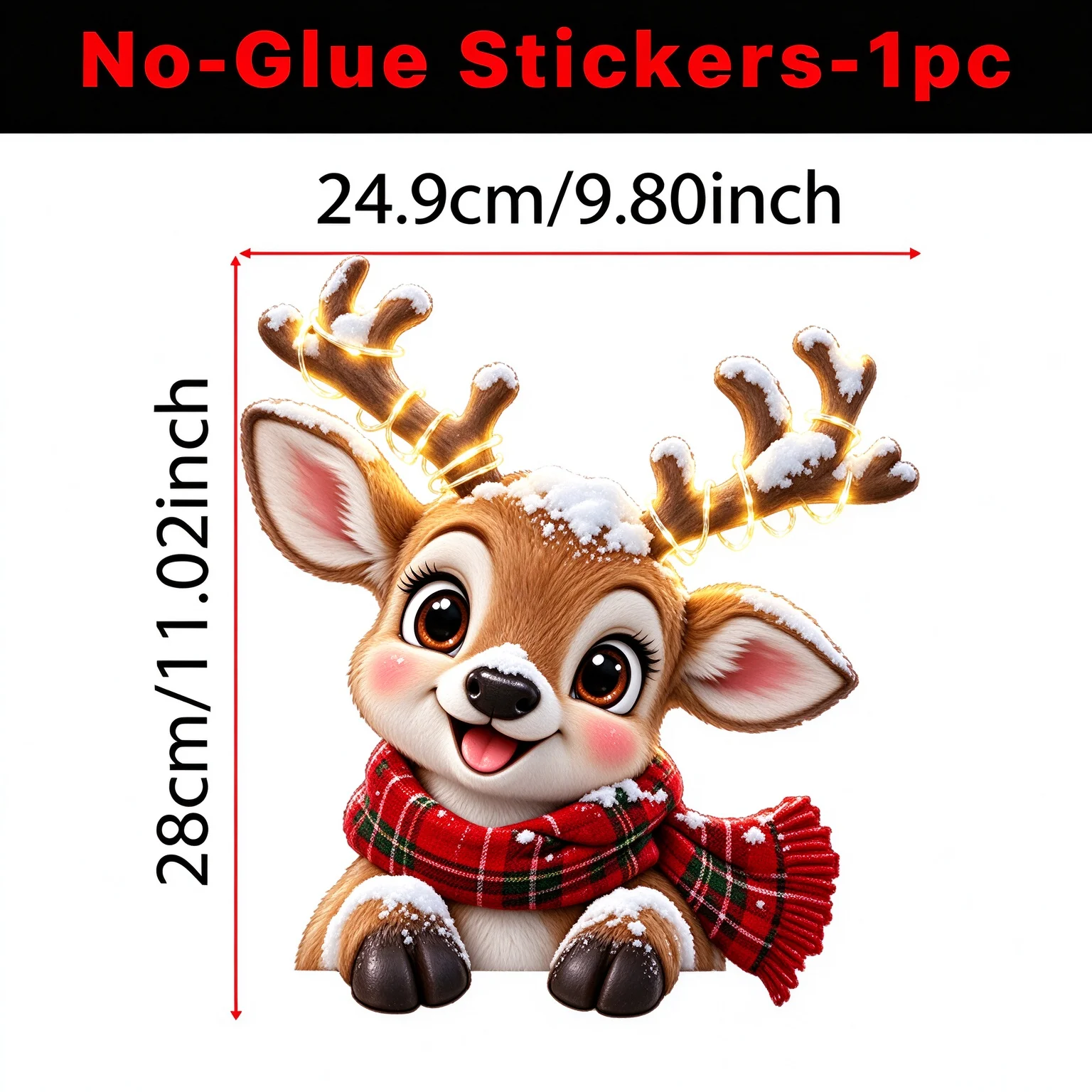 Window Stickers Christmas Cute Reindeer Red Scarf Lights Snowflakes Static Cling Removable Waterproof Home Window Decor Decals